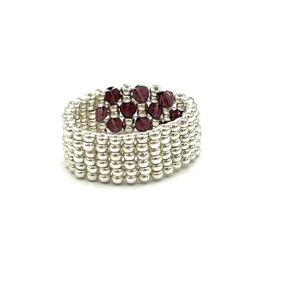 HAND CRAFTED Beaded Ring with Purple Crystal - Picture 4 of 5
